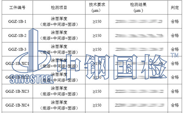 鋼結構涂層厚度檢測部分結果