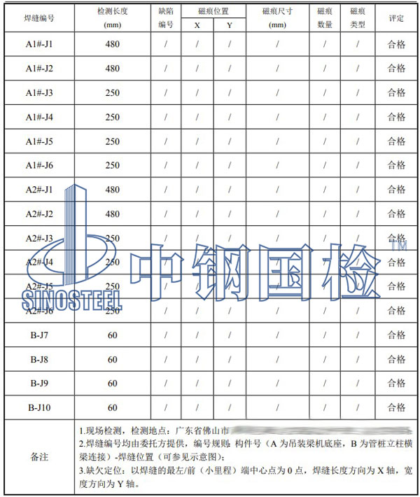 焊縫探傷檢測項目結果
